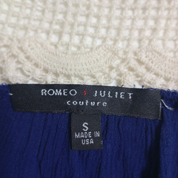 Romeo & Juliet Couture Blue Lace Trim Cami Top S 3/4 Sleeve With Bare Shoulders - Picture 2 of 8